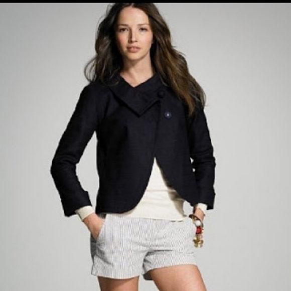 J.Crew ottoman Aubrey swing jacket closes 2 large button at neck lined navy - Picture 16 of 16